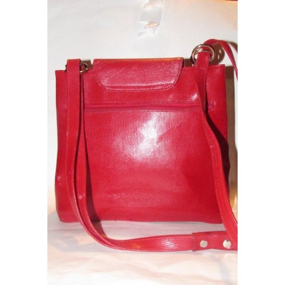 Focus Paris Xl Bucket Style Shoulder Red Lizard Texture Leather With Gold Accent - Picture 2 of 12